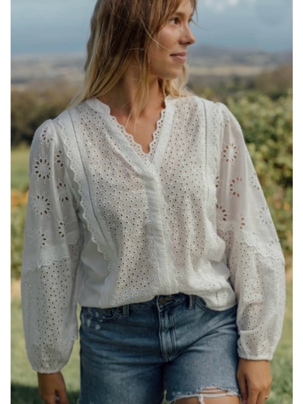 Neuflora Barcelona Eyelet Cotton Blouse New Large